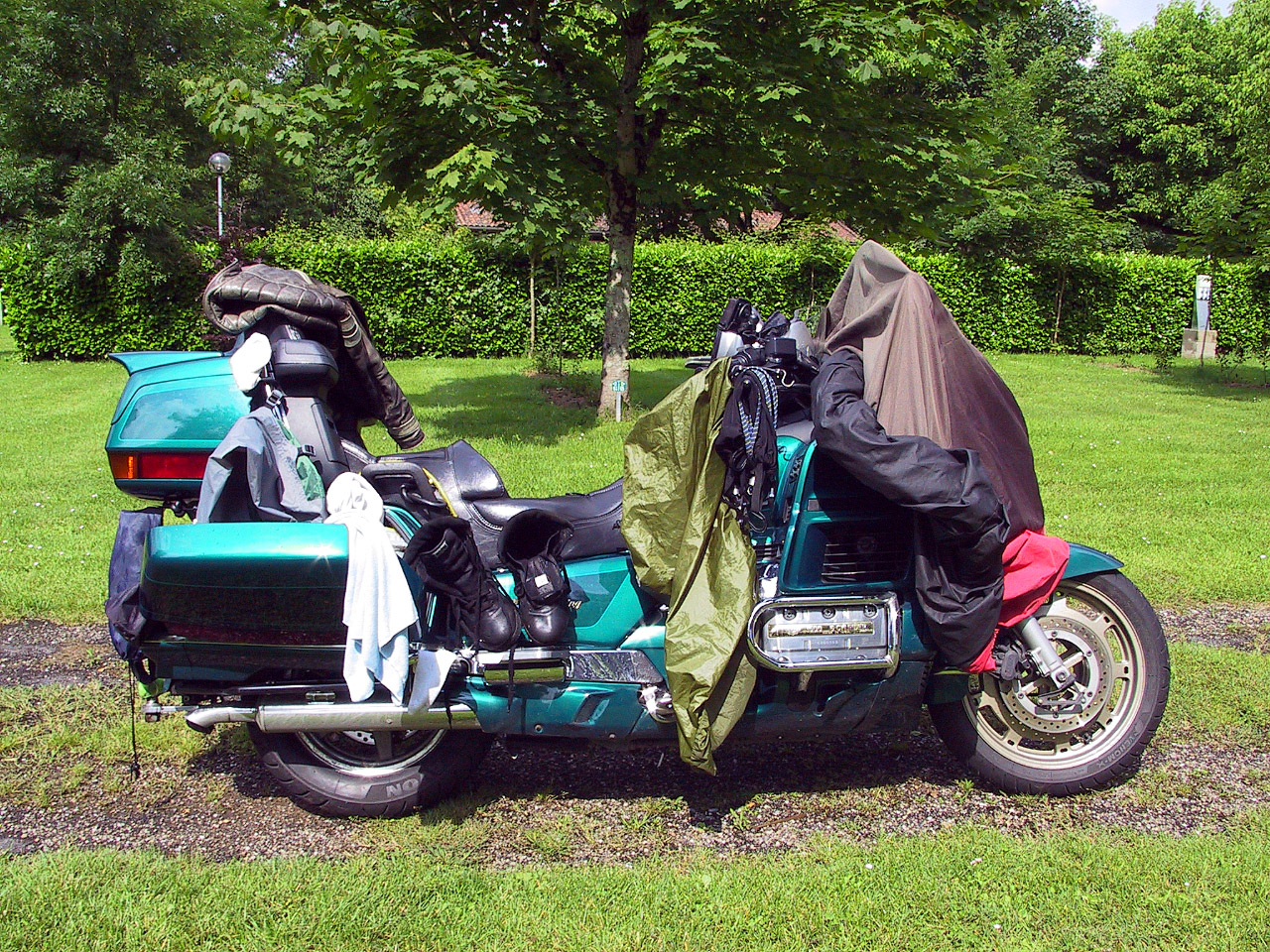 Summer touring 2008 - <i>In wet weather bike becomes a clothes horse</i>
